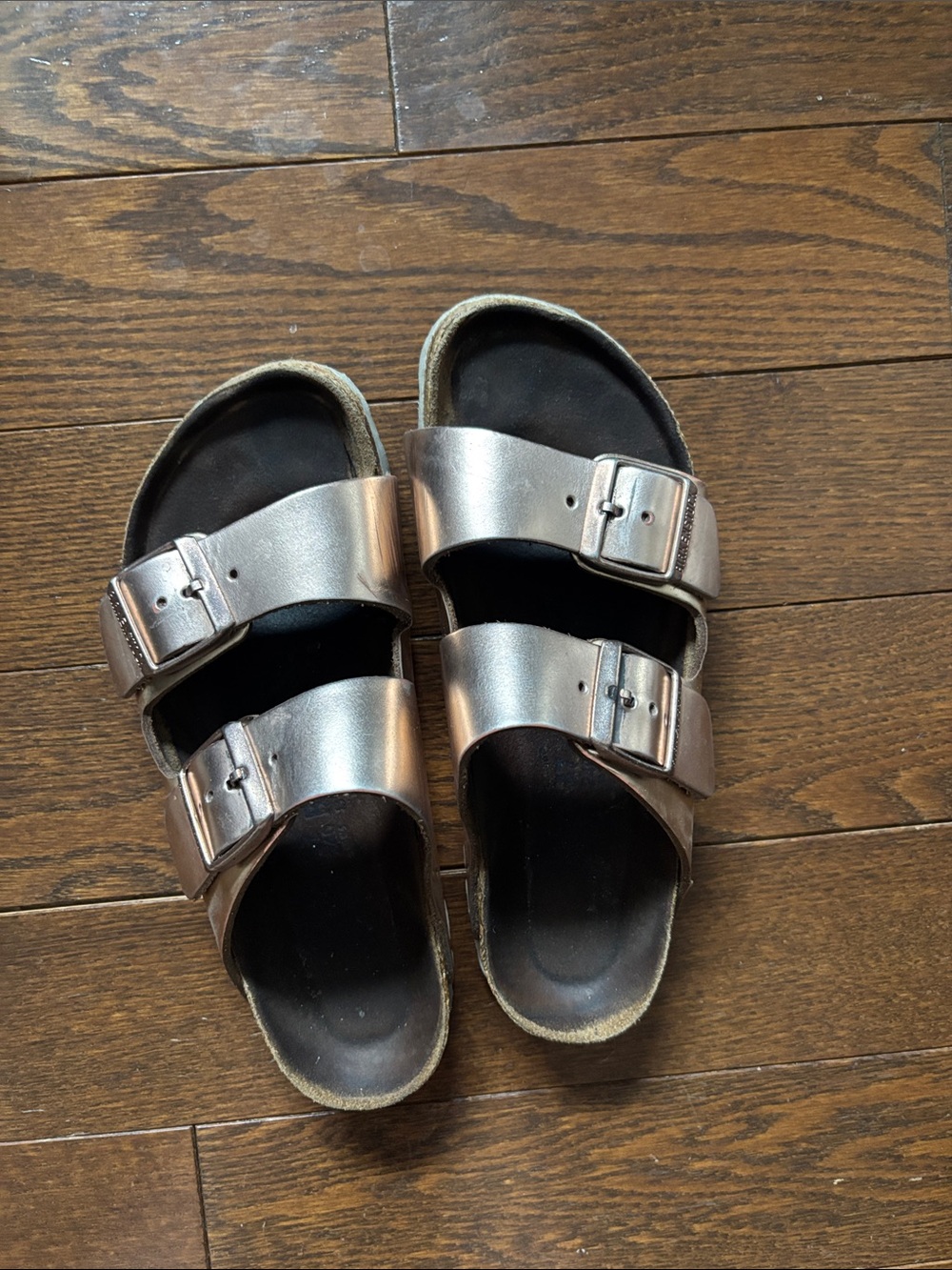 Rose gold Arizona Double-Buckle Slide Sandals